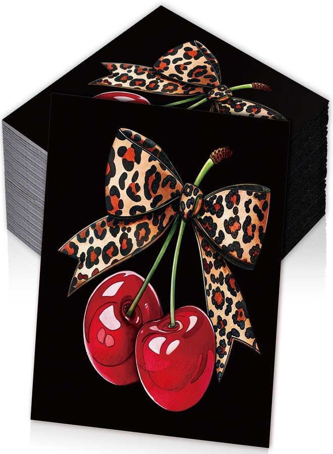 Whaline 50 Pcs Cheetah Cherry Cocktail Napkin Disposable Paper Napkin Red Black Leopard Bow Drink Beverage Napkins for Home Party Tableware Supplies Decor - Image 1